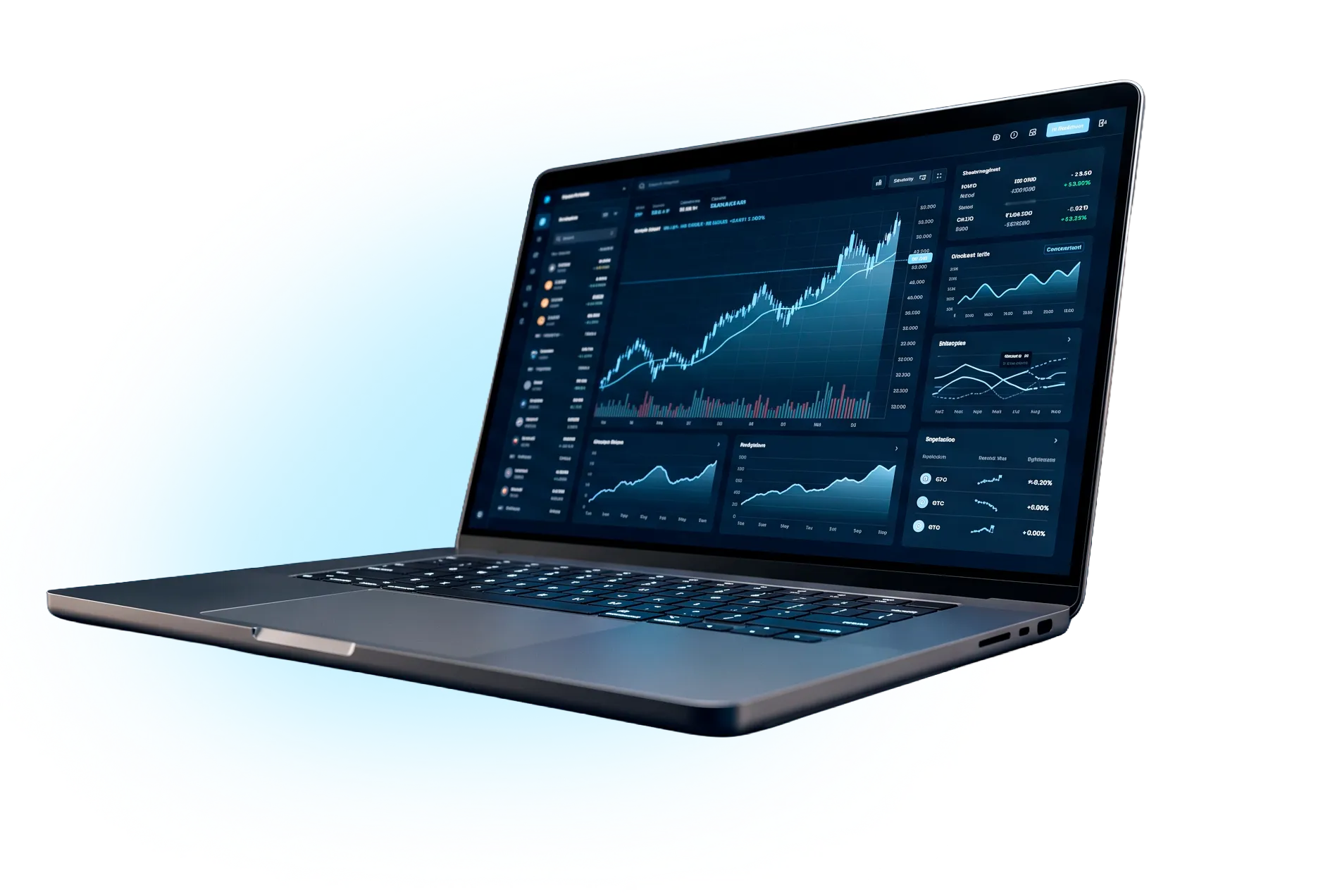 Meteor Profit AI trading dashboard shown on a laptop