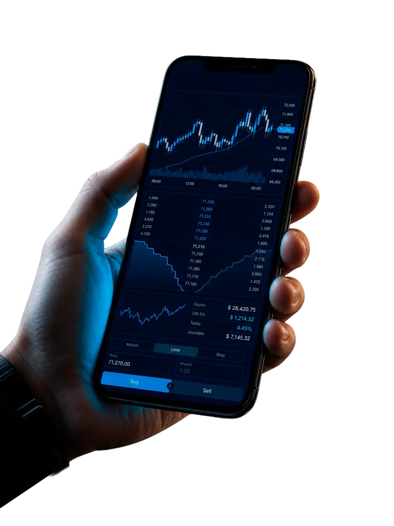Meteor Profit mobile trading app on a smartphone